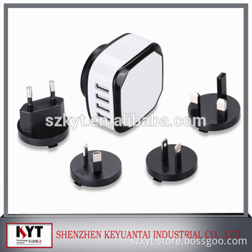 Newest Interchangeable World Travel Adapter,UK AUS USA EURO Plug 4 USB charger